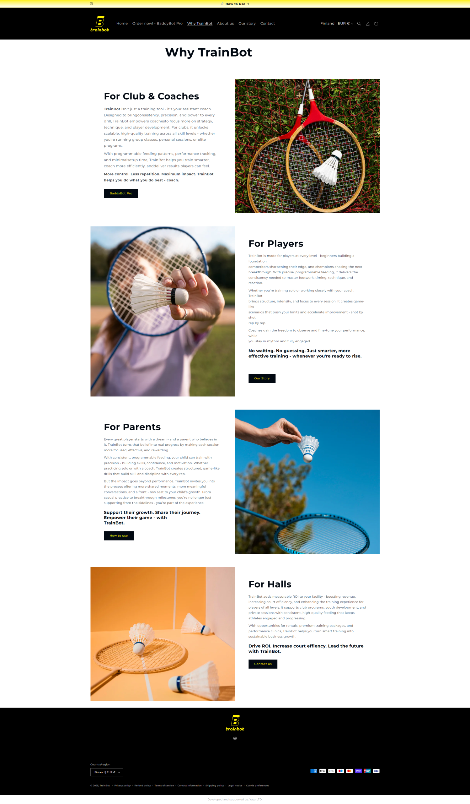 We are excited to present the launch of our latest client project — TrainBot’s Shopify online store. TrainBot, a technology-driven company from Finland, is dedicated to transforming the way badminton is trained and experienced.