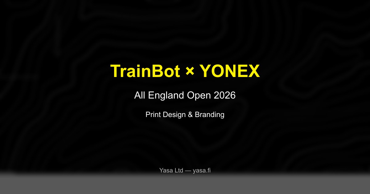 TrainBot × YONEX All England Open 2026 — Print Design & Branding